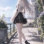 白の透かし編みと黒レザー