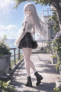 白の透かし編みと黒レザー