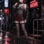 黒レザージャケット・灰色タンクトップ